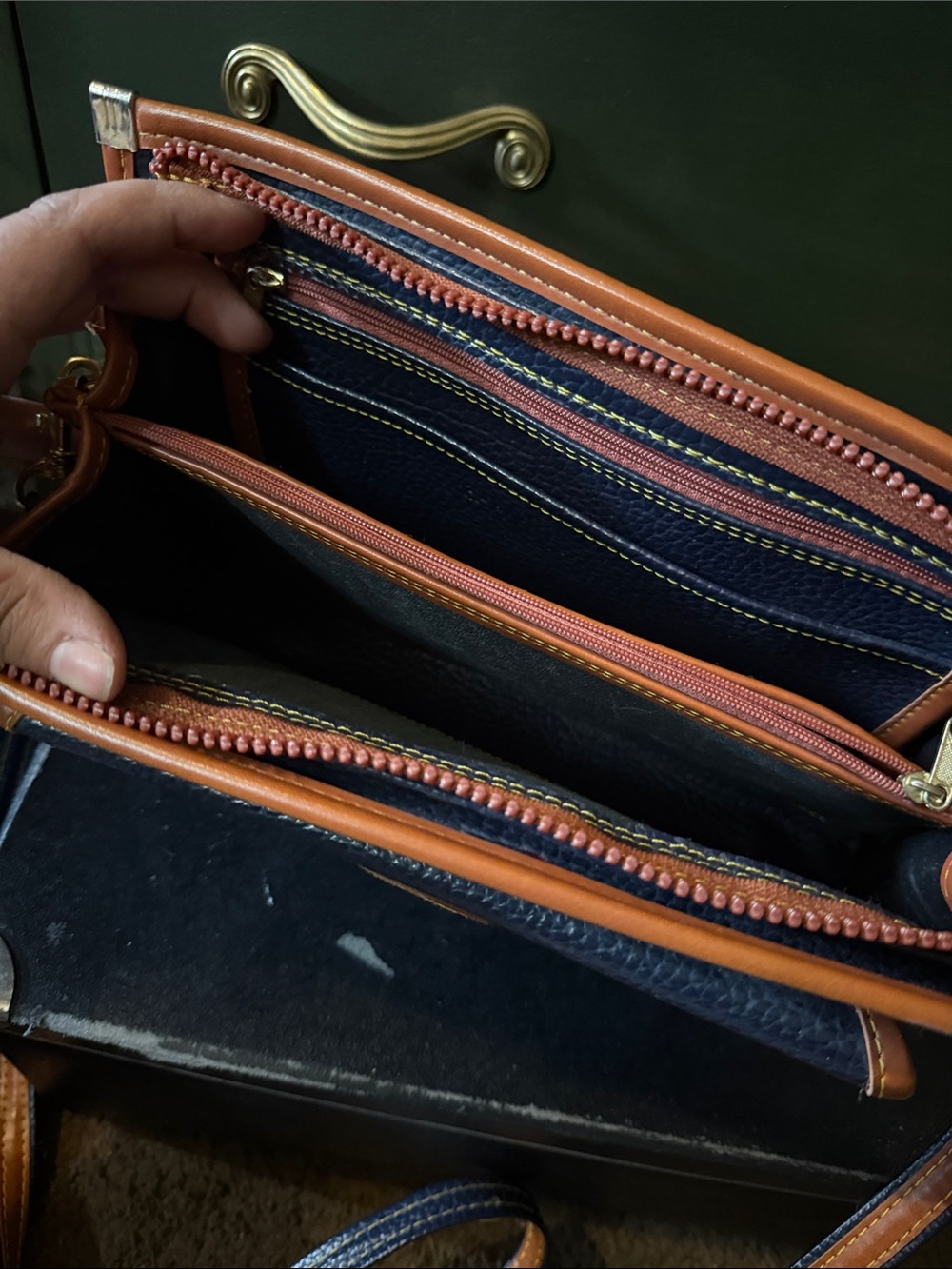 Dooney & Bourke Navy and Tan Pebbled Leather Purse - Picture 4 of 5